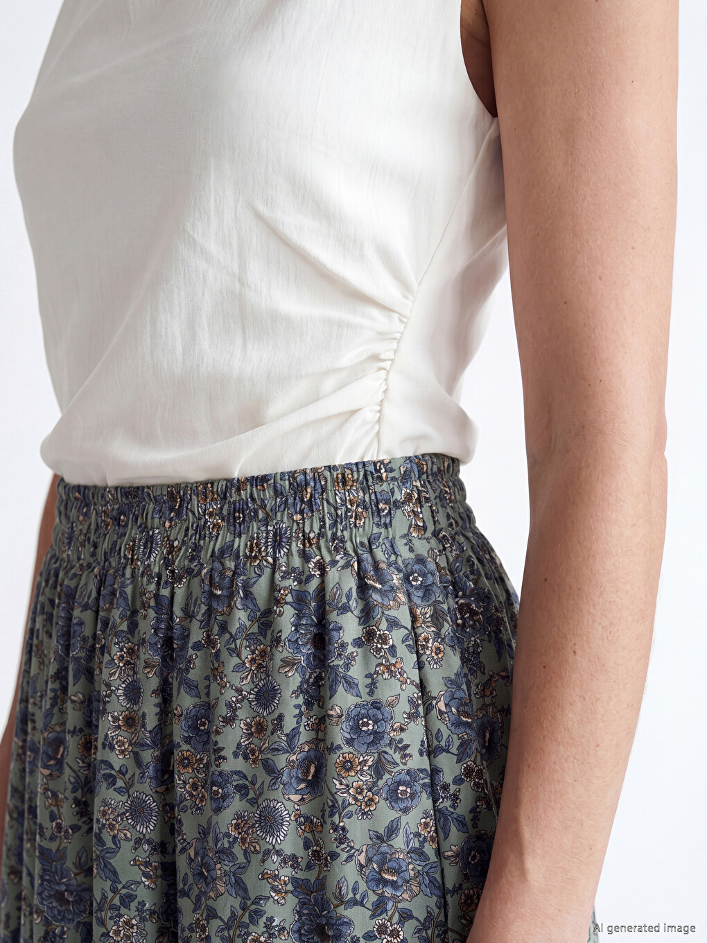 Elastic Waist Floral Belmando Flared Skirt-2