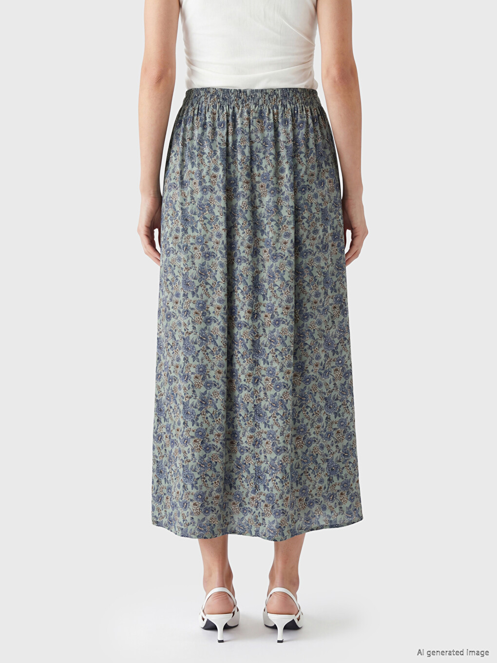 Elastic Waist Floral Belmando Flared Skirt-3