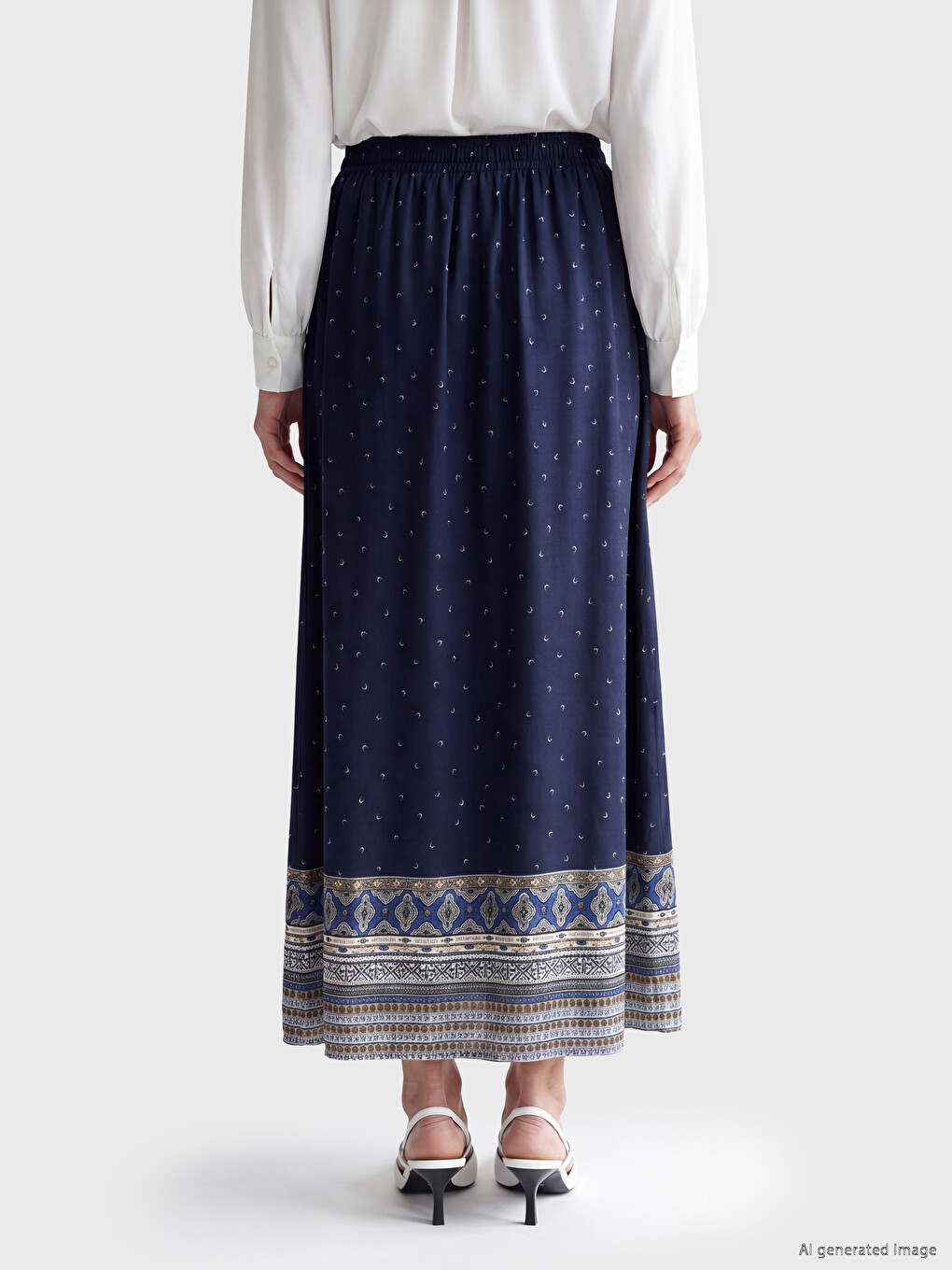 Elastic Waist Patterned Belmando Flared Skirt-3