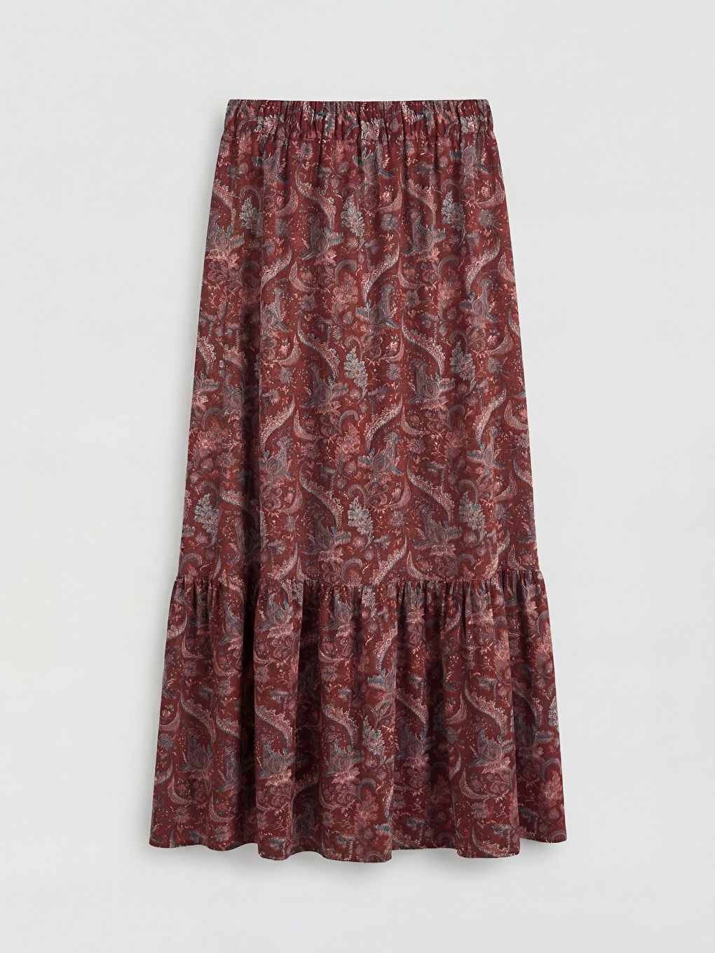 Kırmızı Beli Lastikli Desenli Fırfırlı Etek-1