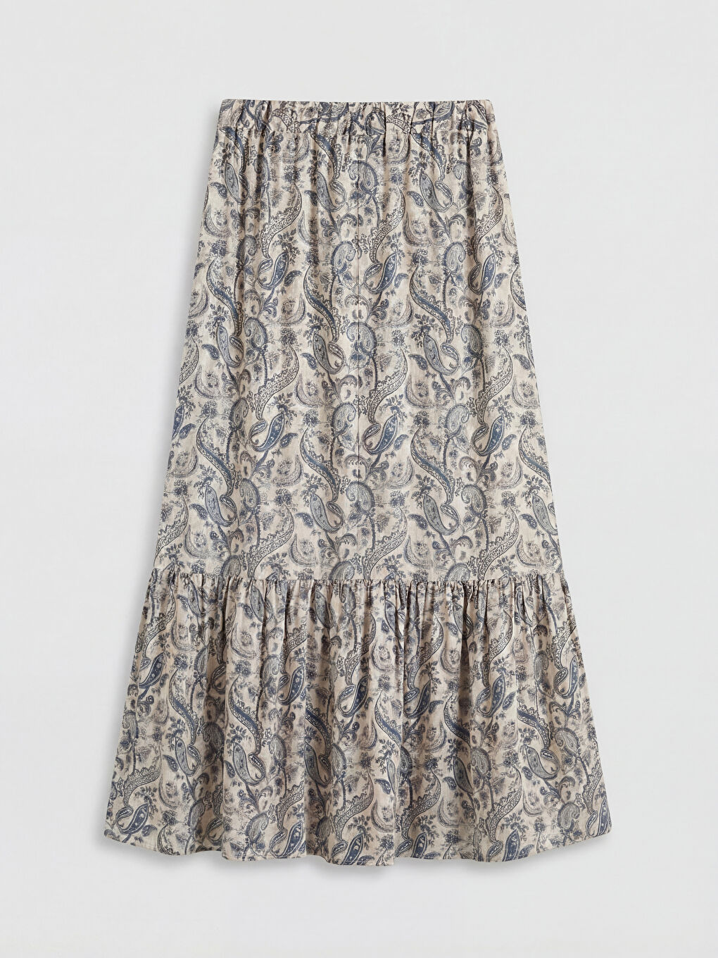 Ekru Beli Lastikli Desenli Fırfırlı Etek-1