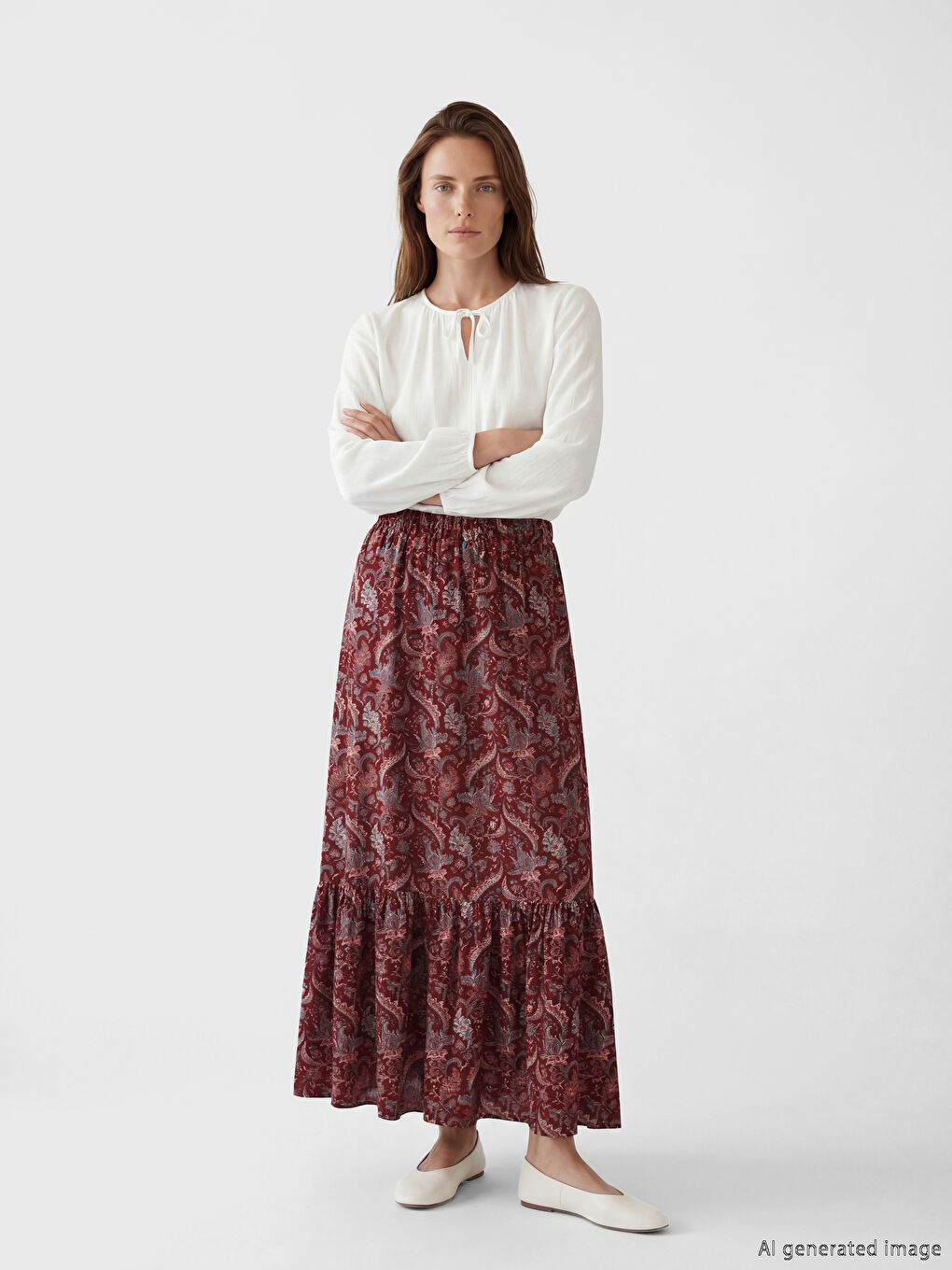 جيبة نسائية منقوشة بكشكشة بخصر مرن