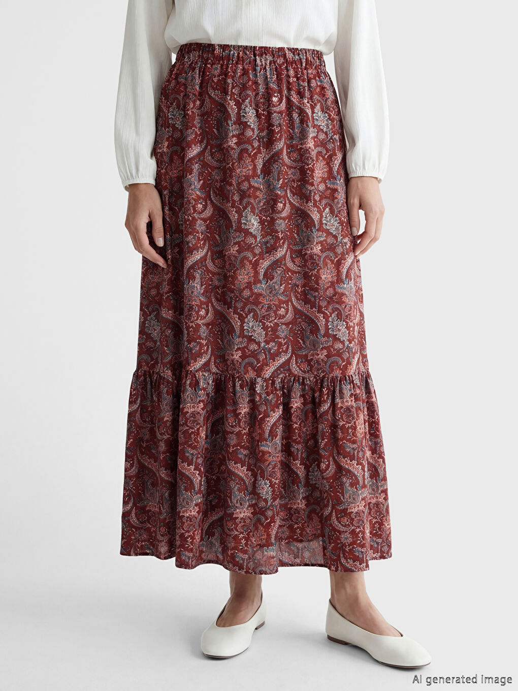 جيبة نسائية منقوشة بكشكشة بخصر مرن-1