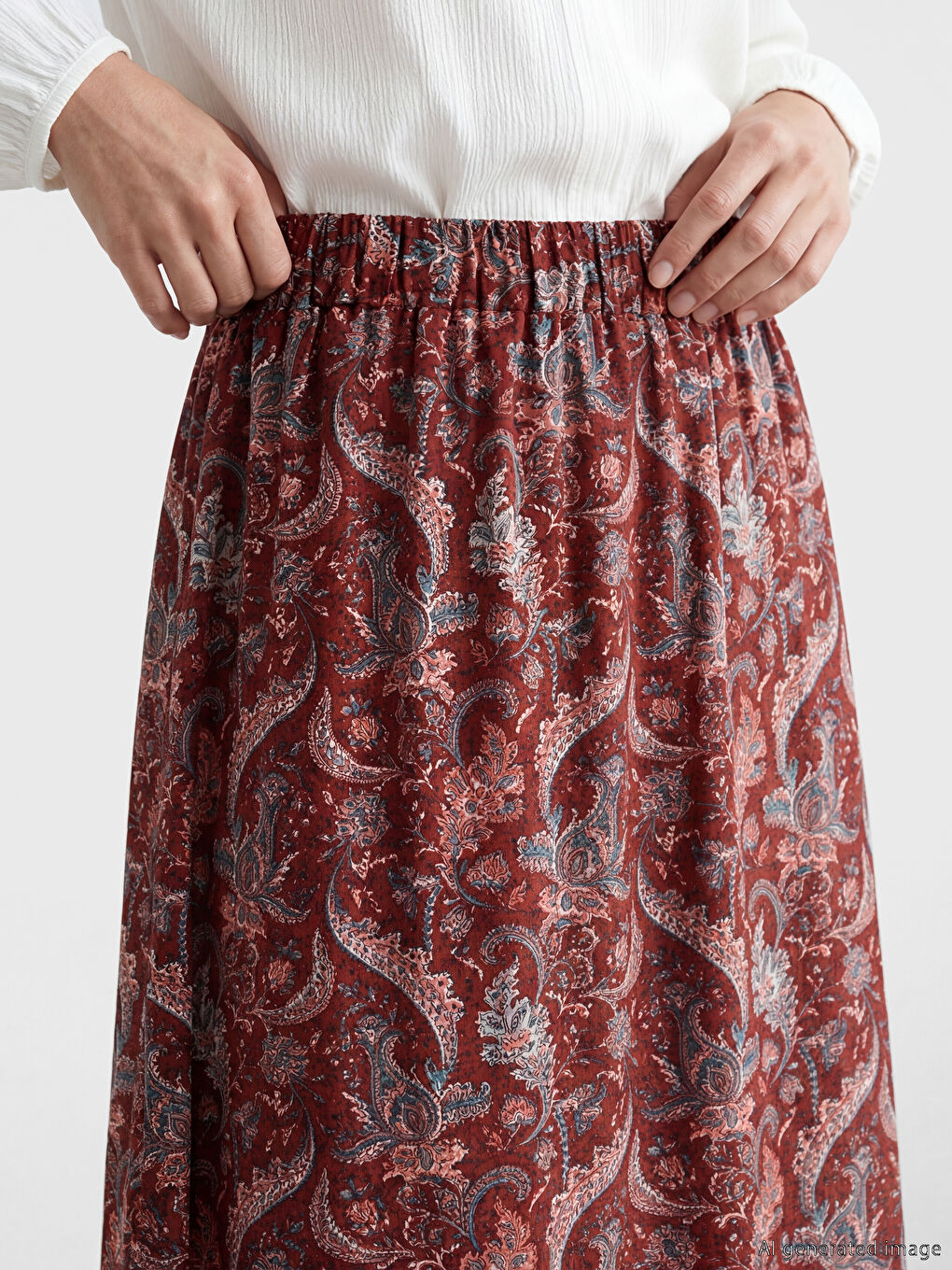 جيبة نسائية منقوشة بكشكشة بخصر مرن-2