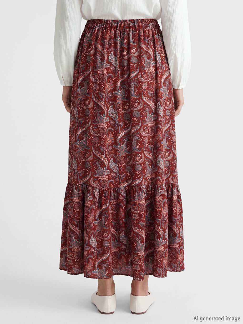 جيبة نسائية منقوشة بكشكشة بخصر مرن-3