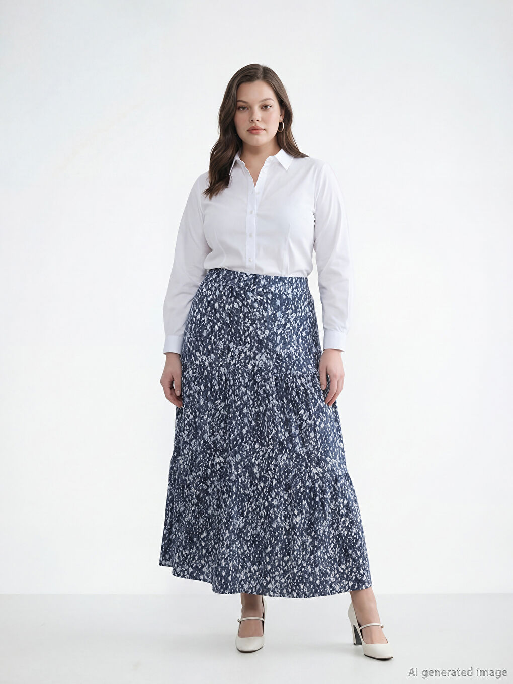 Lacivert Beli Lastikli Desenli A Kesim Etek-1