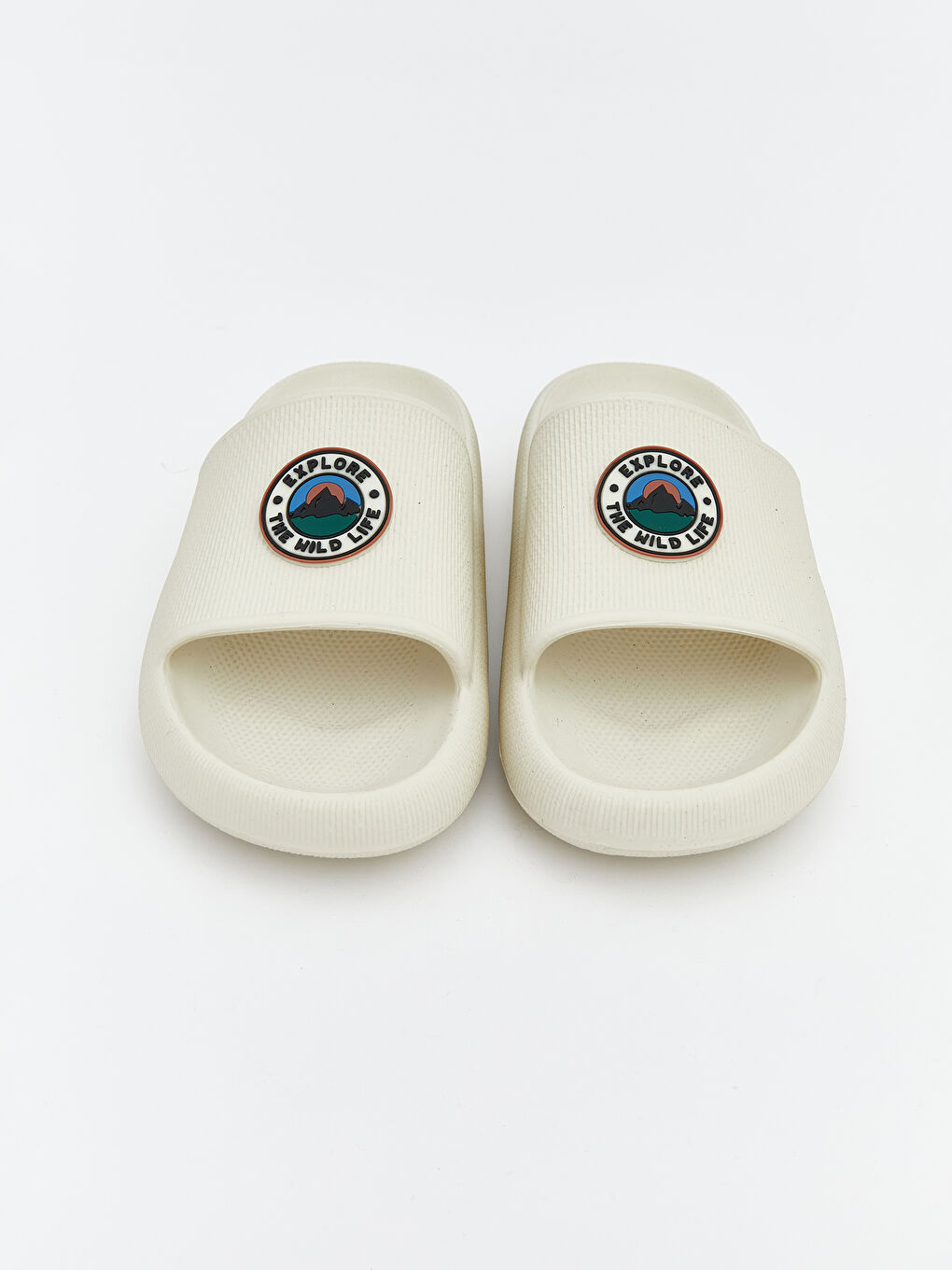 Bej Tek Bant Baskılı Erkek Terlik-2