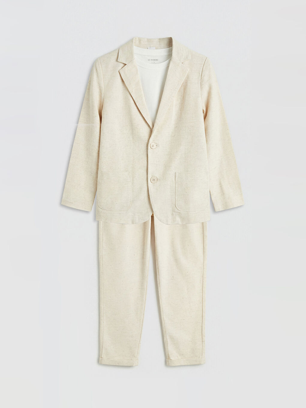 Bej Keten Karışımlı Erkek Çocuk Takım Elbise