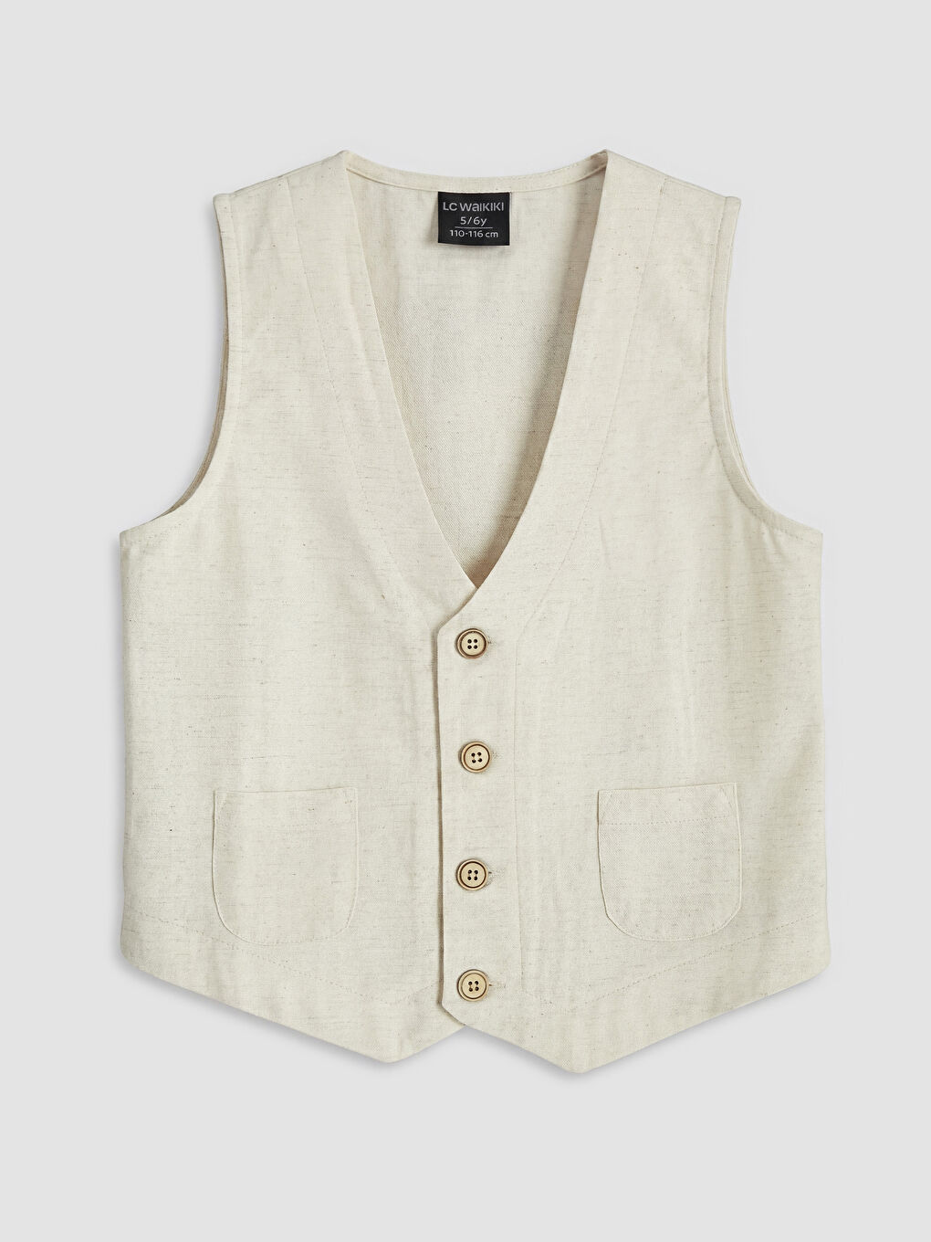 Ekru Erkek Çocuk Keten Karışımlı Yelekli Takım-2