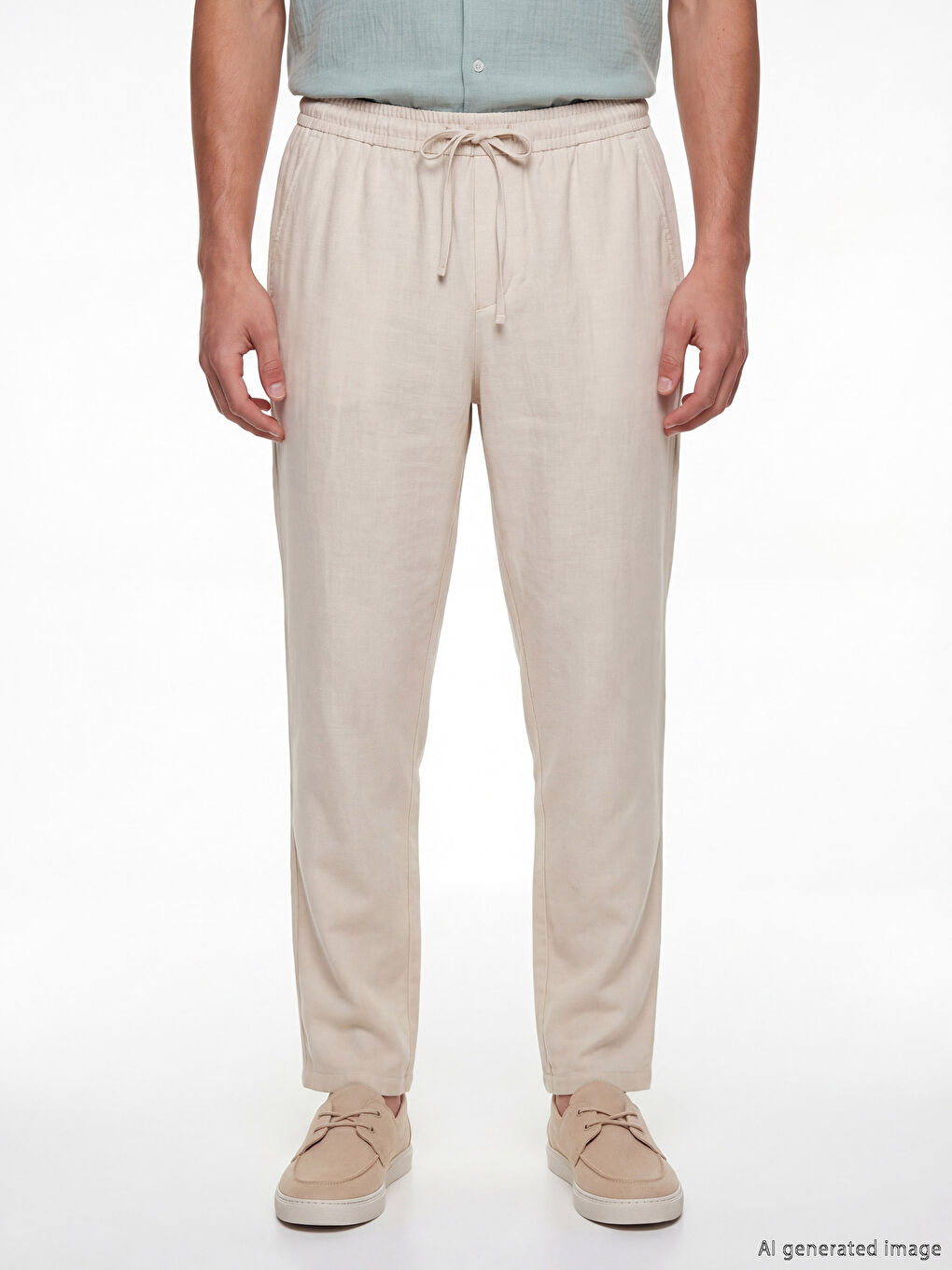 Bej Regular Fit Keten Görünümlü Erkek Pantolon-1