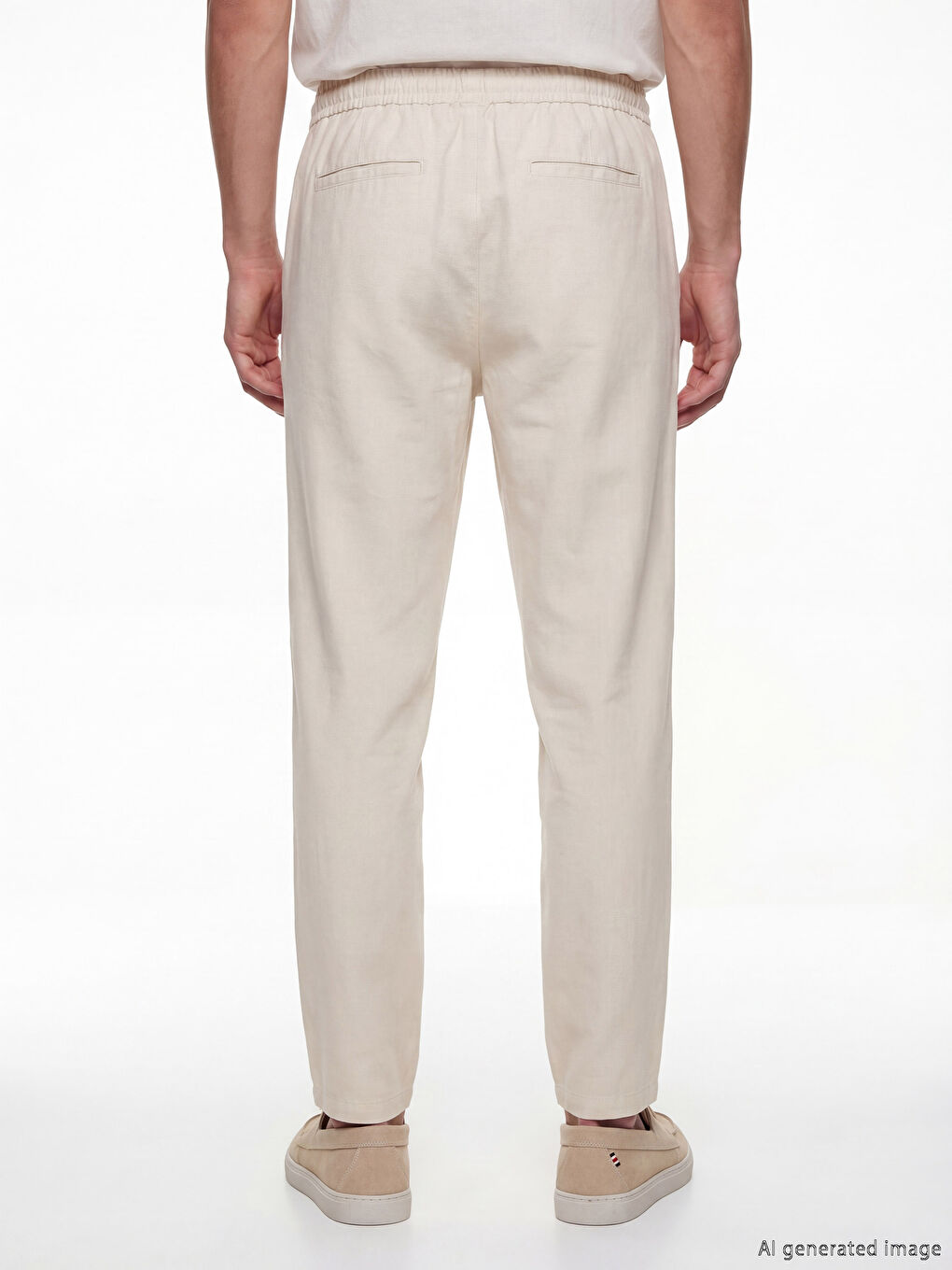 Bej Regular Fit Keten Görünümlü Erkek Pantolon-3