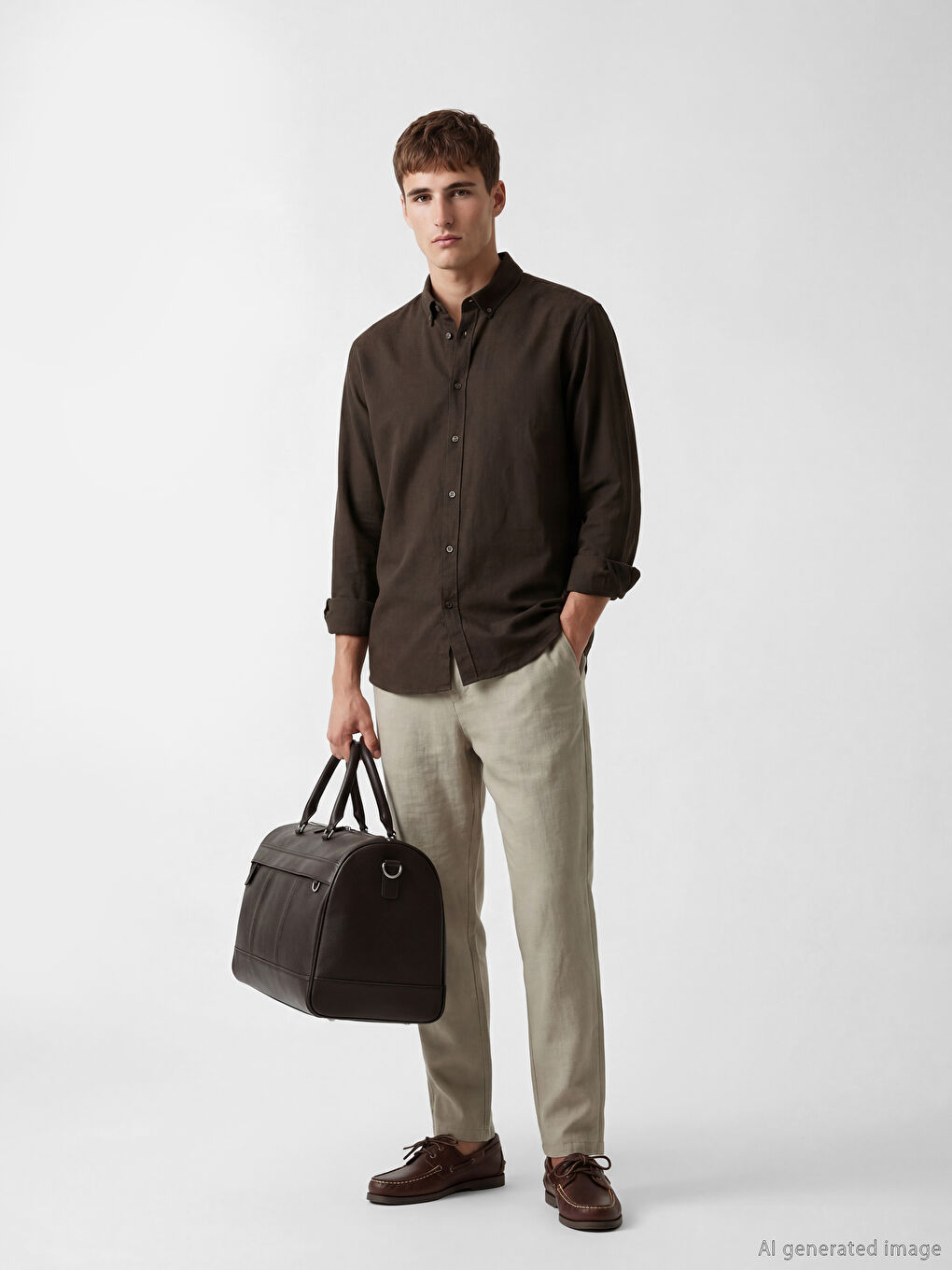 Yeşil Standart Kalıp Keten Erkek Pantolon