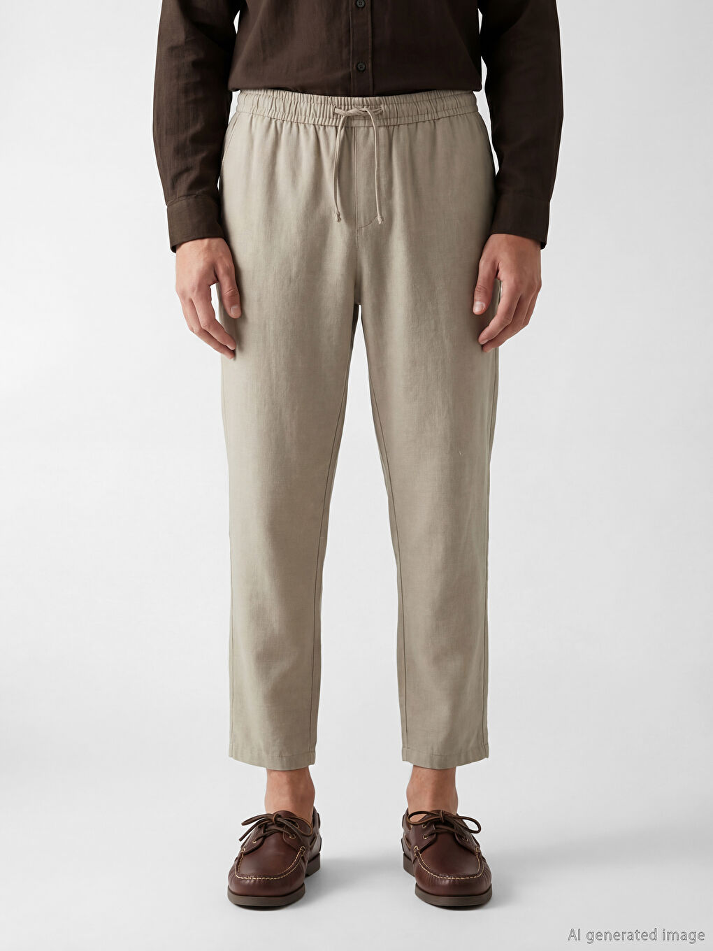 Yeşil Standart Kalıp Keten Erkek Pantolon-1