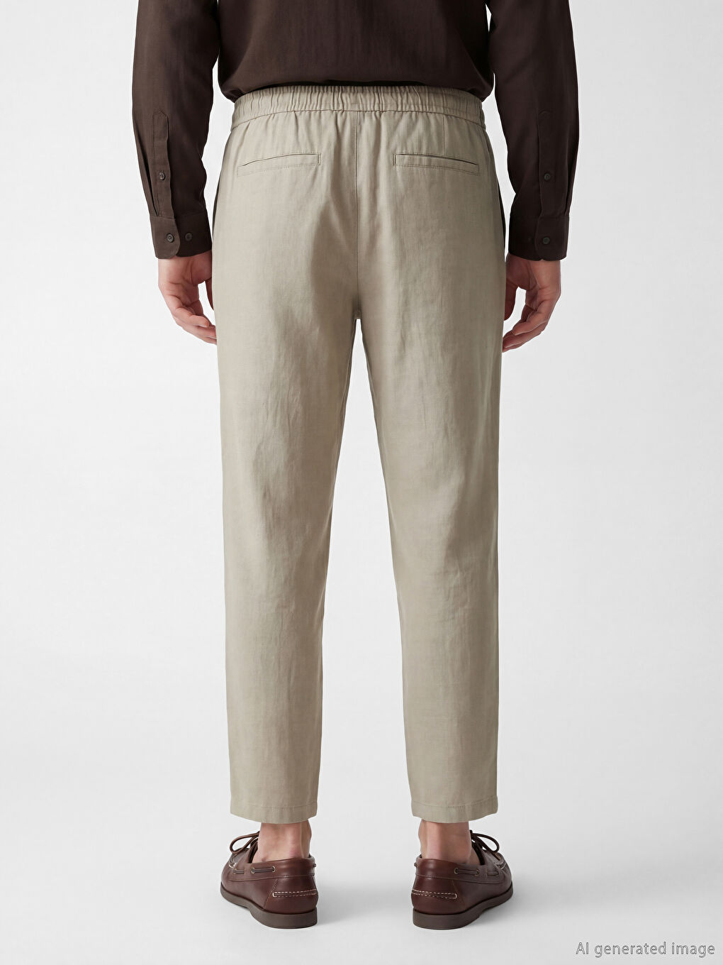 Yeşil Standart Kalıp Keten Erkek Pantolon-3