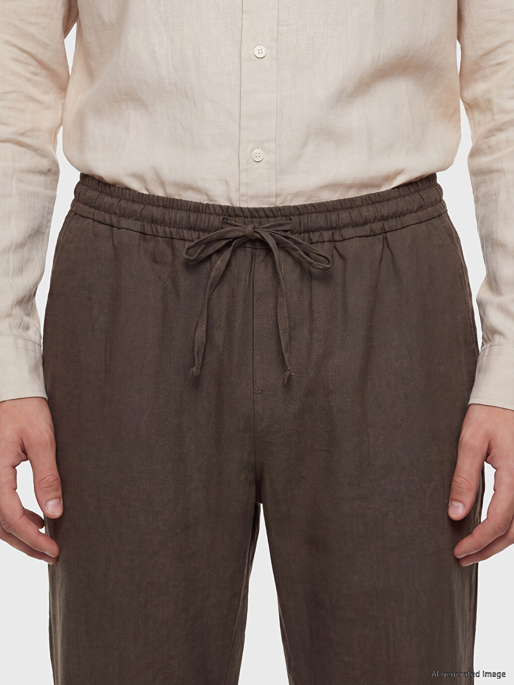 Regular Fit Men's Linen-Look Trousers-2