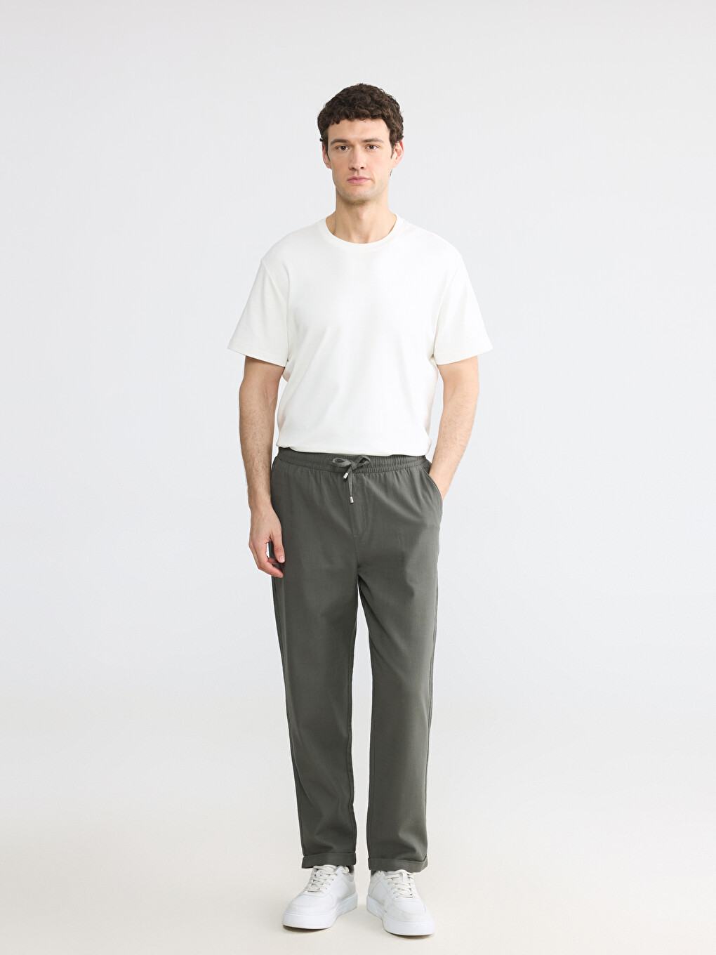 Regular Fit Men's Linen-look Trousers-1