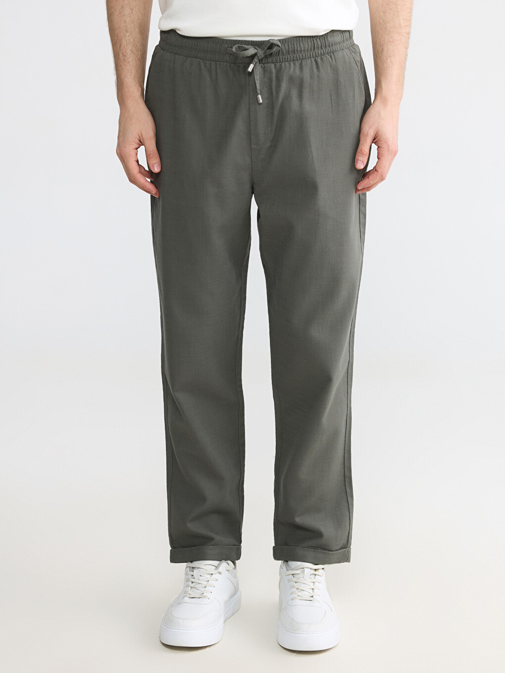 Regular Fit Men's Linen-look Trousers-2