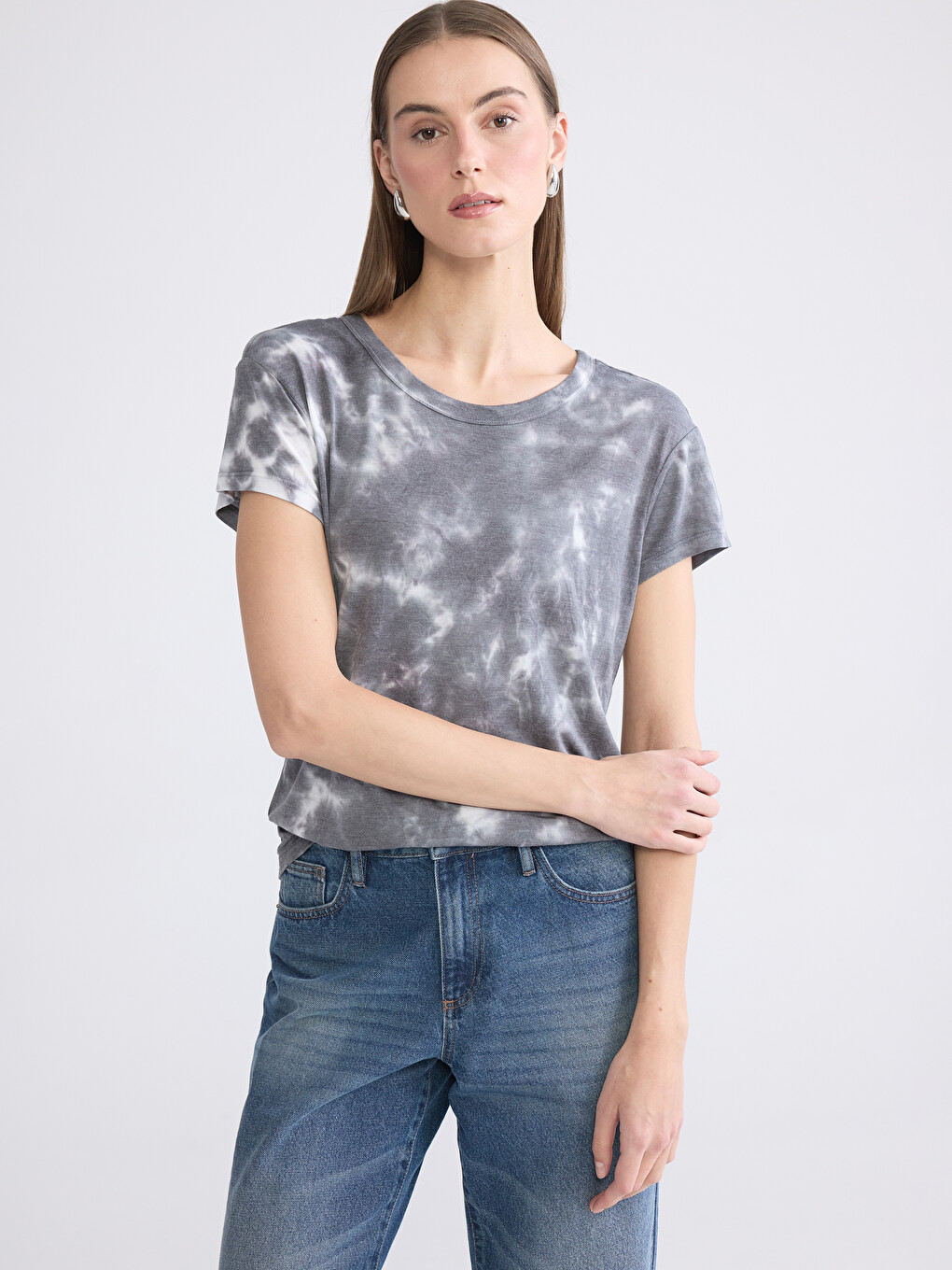 Crew Neck Tie-dye Patterned Women's T-shirt