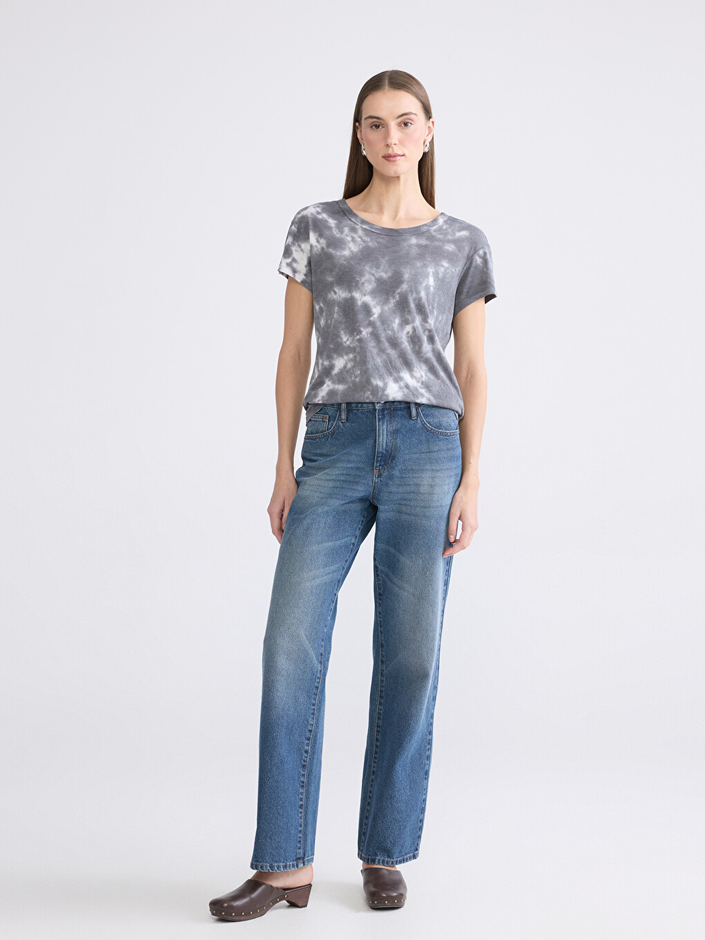 Crew Neck Tie-dye Patterned Women's T-shirt-1
