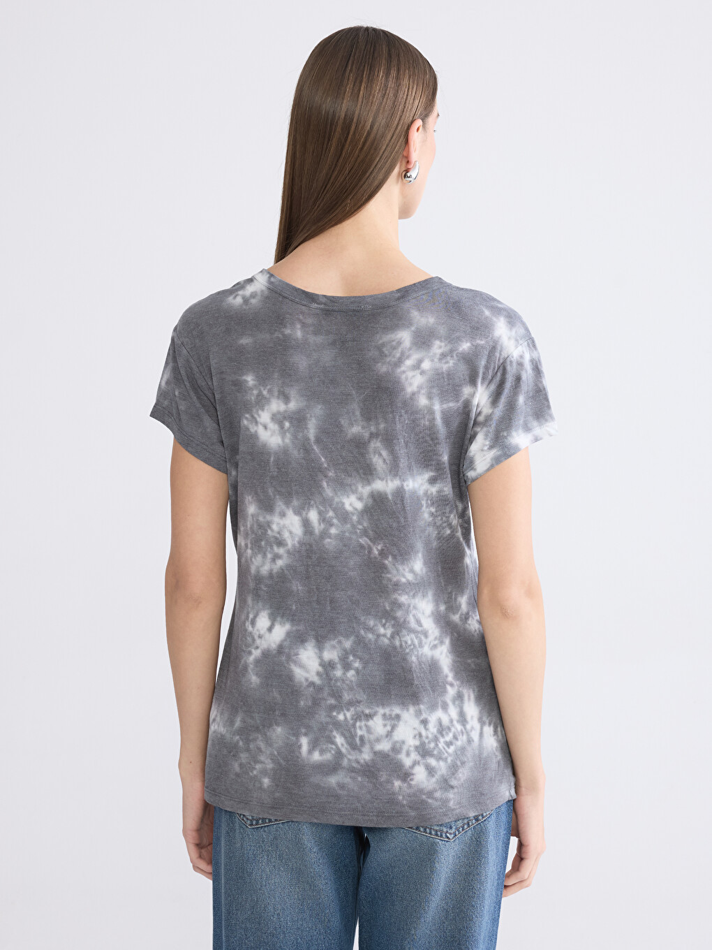 Crew Neck Tie-dye Patterned Women's T-shirt-3