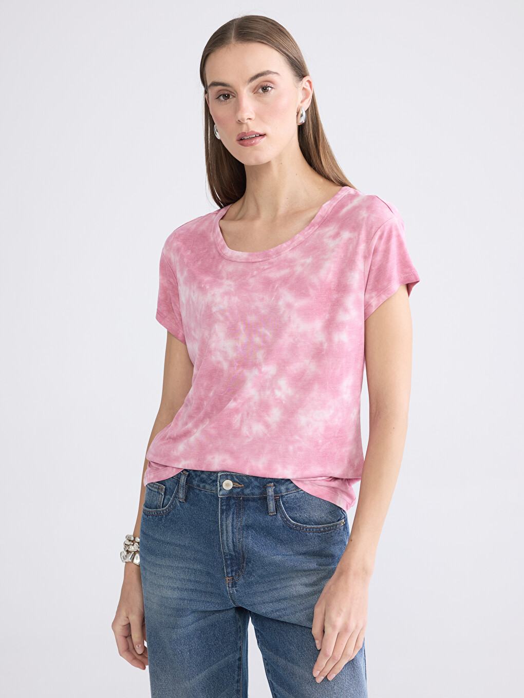 Crew Neck Tie-dye Patterned Women's T-shirt