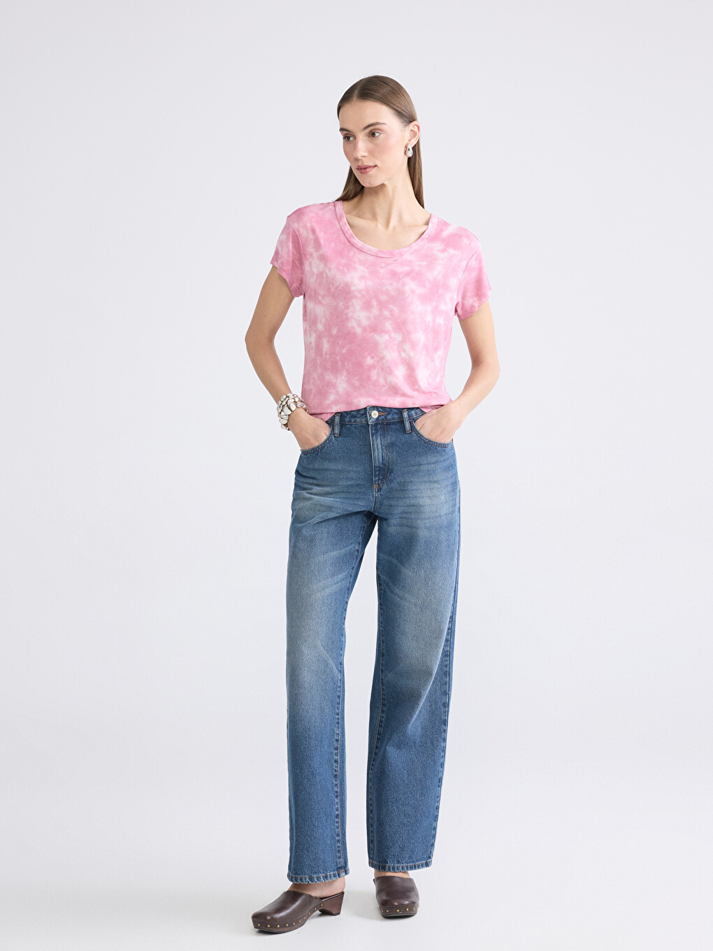 Crew Neck Tie-dye Patterned Women's T-shirt-1
