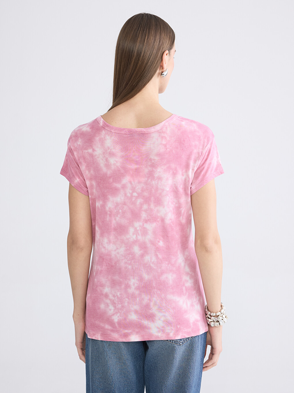 Crew Neck Tie-dye Patterned Women's T-shirt-3