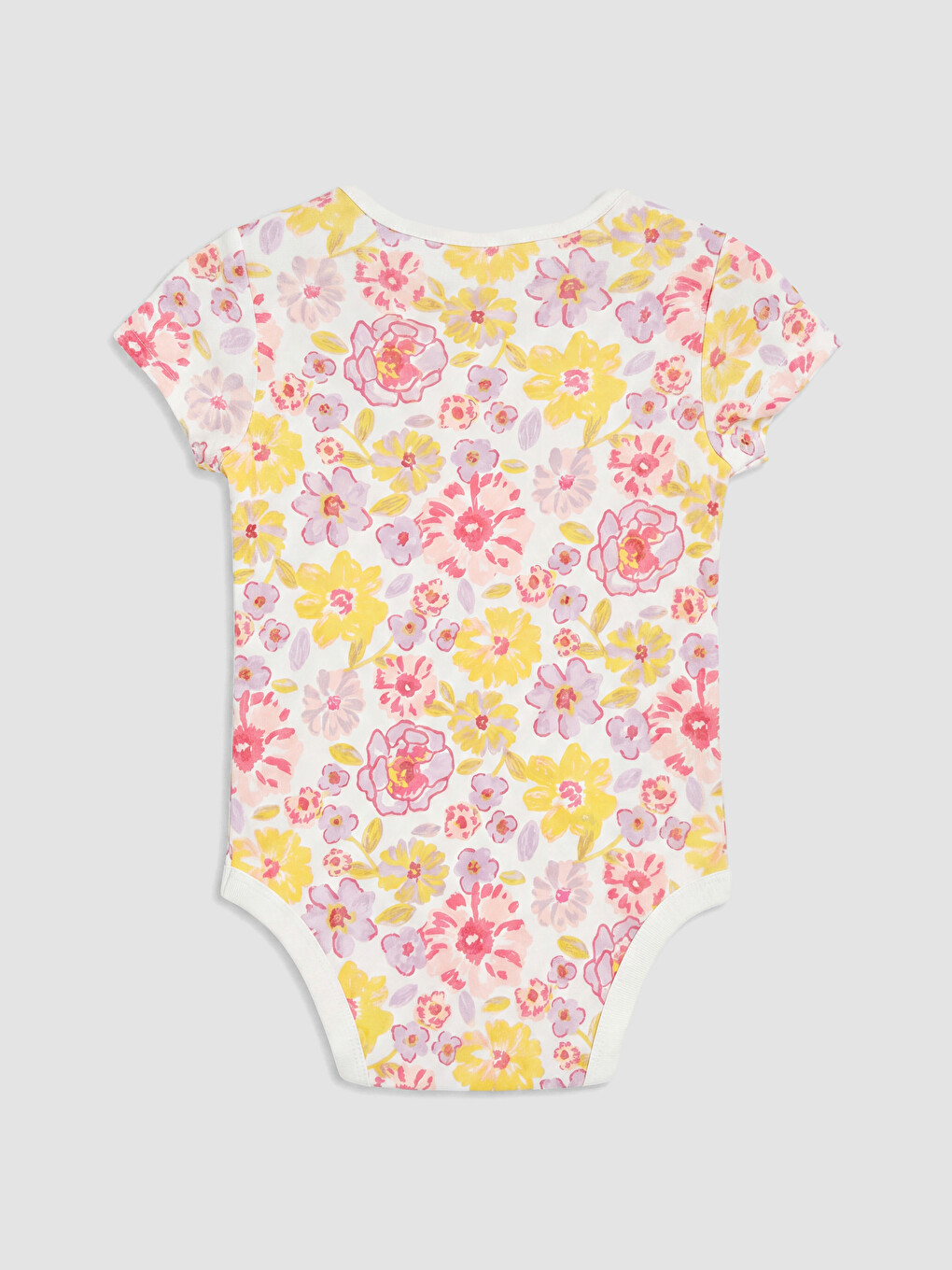 Ekru Bisiklet Yaka Çiçekli Kız Bebek Çıtçıtlı Body-2