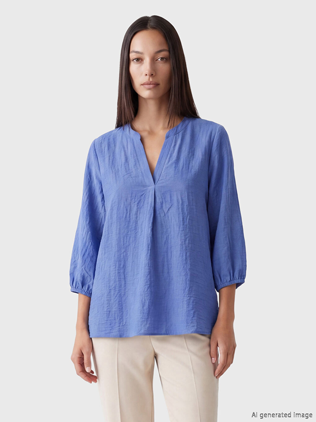 بلوزة نسائية من قماش السيرساكر بياقة مندرين