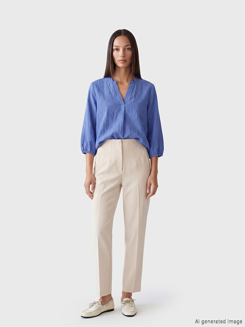 بلوزة نسائية من قماش السيرساكر بياقة مندرين-1