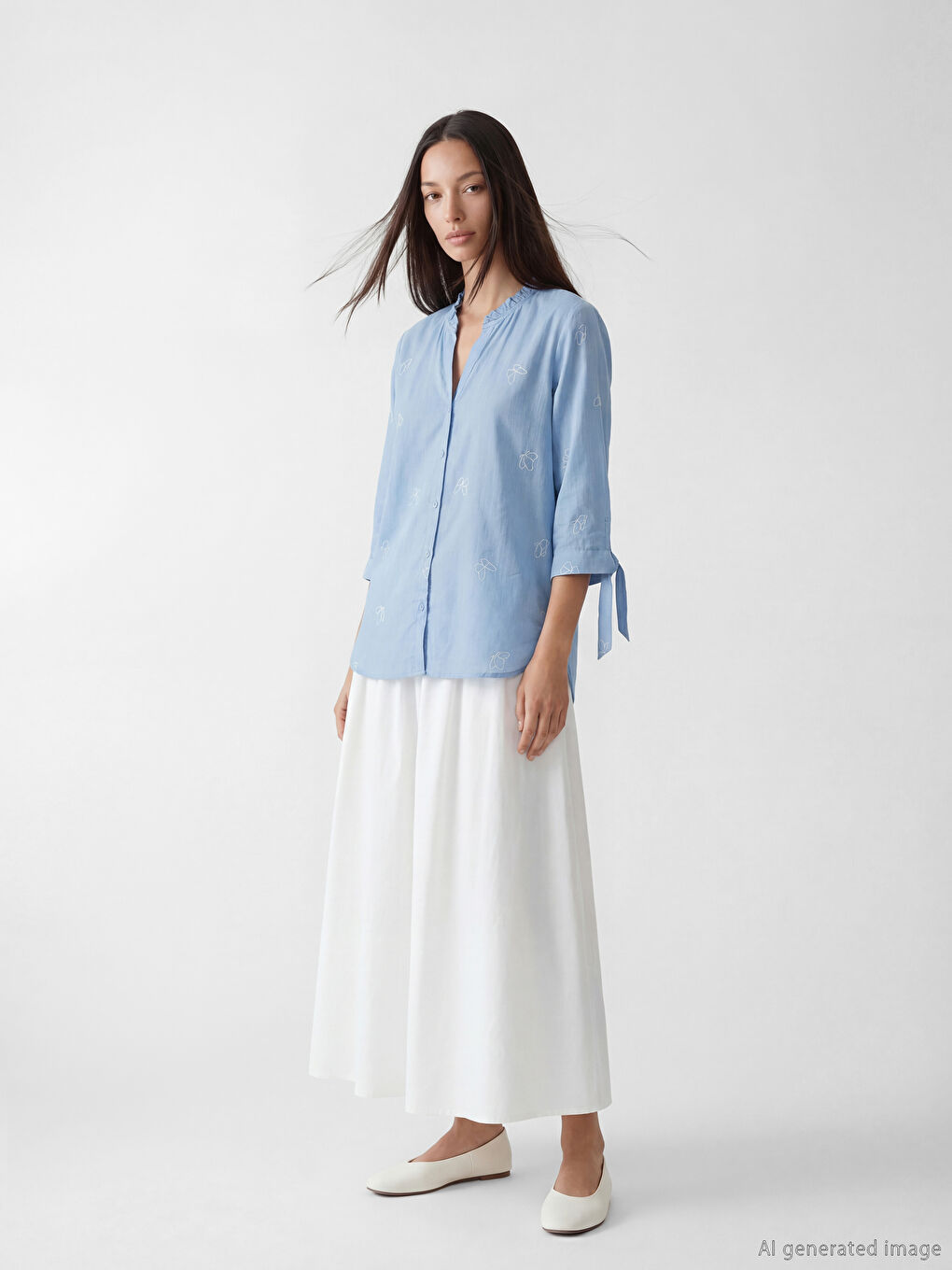 قميص نسائي مطرز بياقة بشق-1