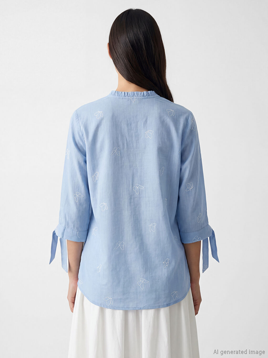 قميص نسائي مطرز بياقة بشق-3