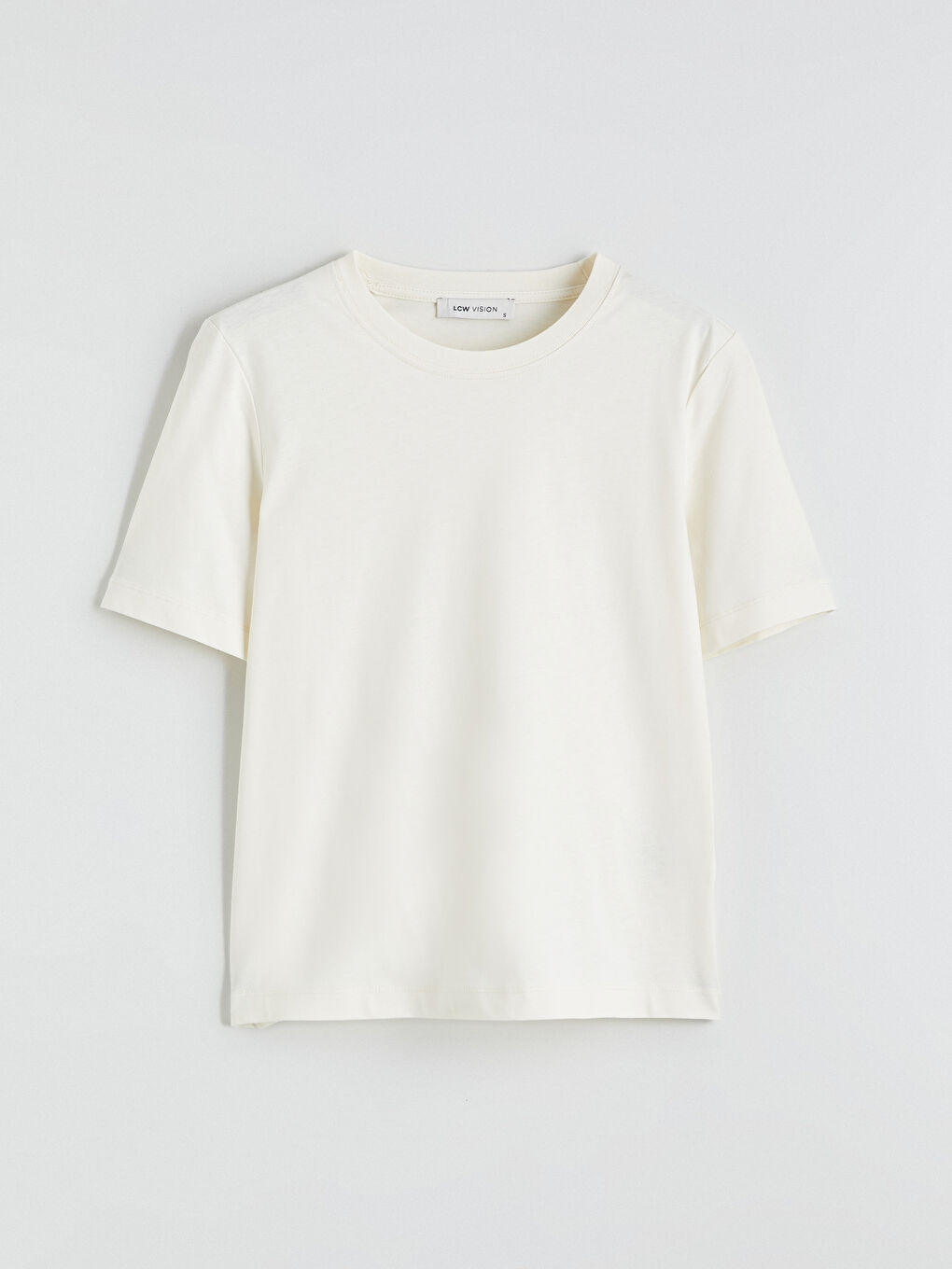 Bej Bisiklet Yaka Kadın Tişört-4