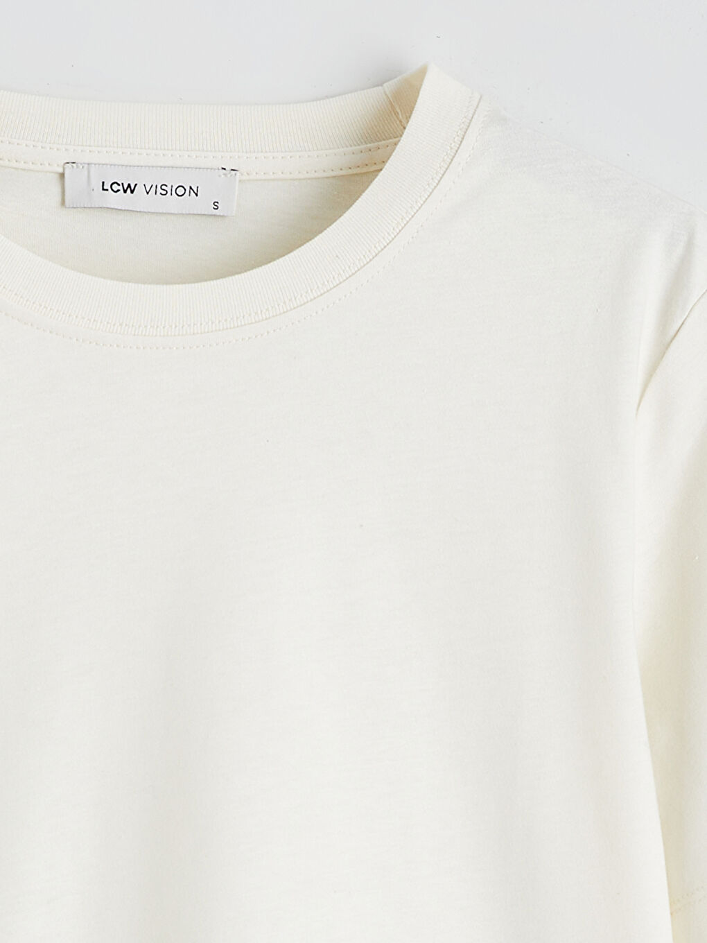 Bej Bisiklet Yaka Kadın Tişört-5