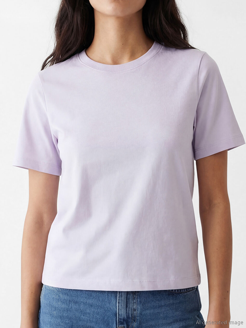 Lila Bisiklet Yaka Kadın Tişört-2