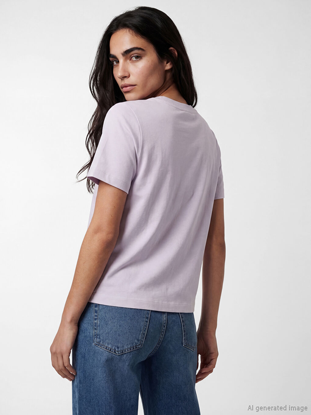 Lila Bisiklet Yaka Kadın Tişört-3