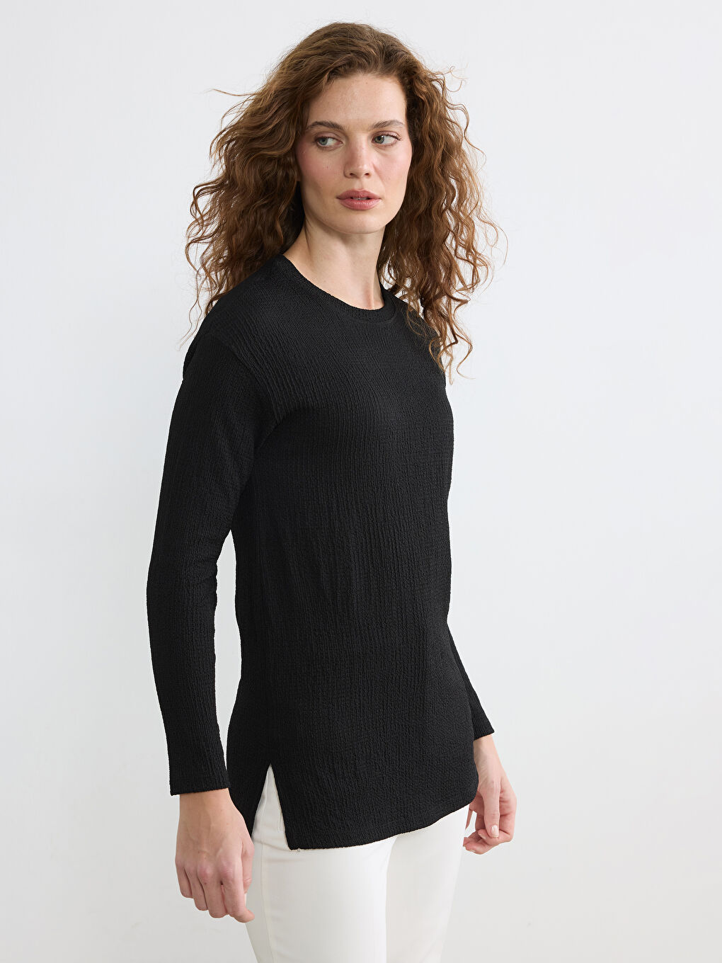 Crew Neck Textured Women's Tunic