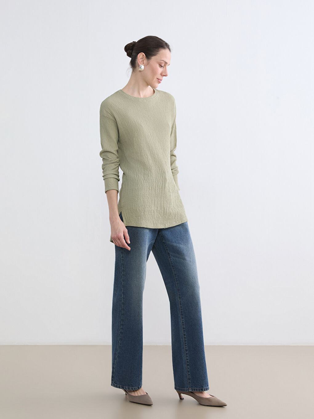 Crew Neck Textured Women's Tunic-1