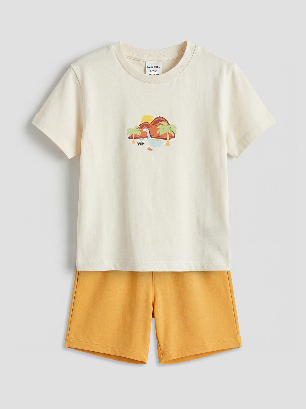Ekru Dinozor Baskılı Erkek Bebek Takım
