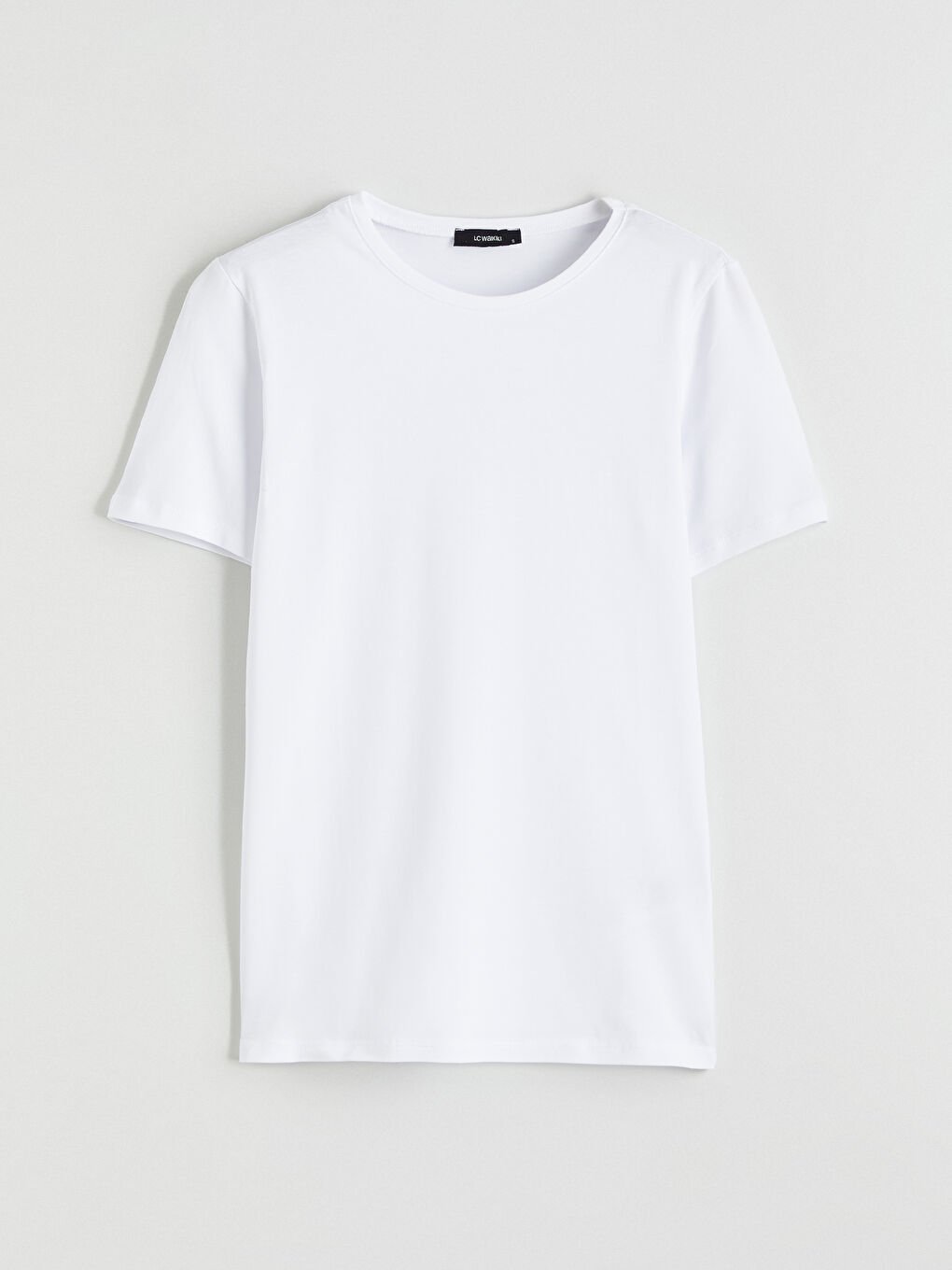 Beyaz Bisiklet Yaka Kadın Tişört-4