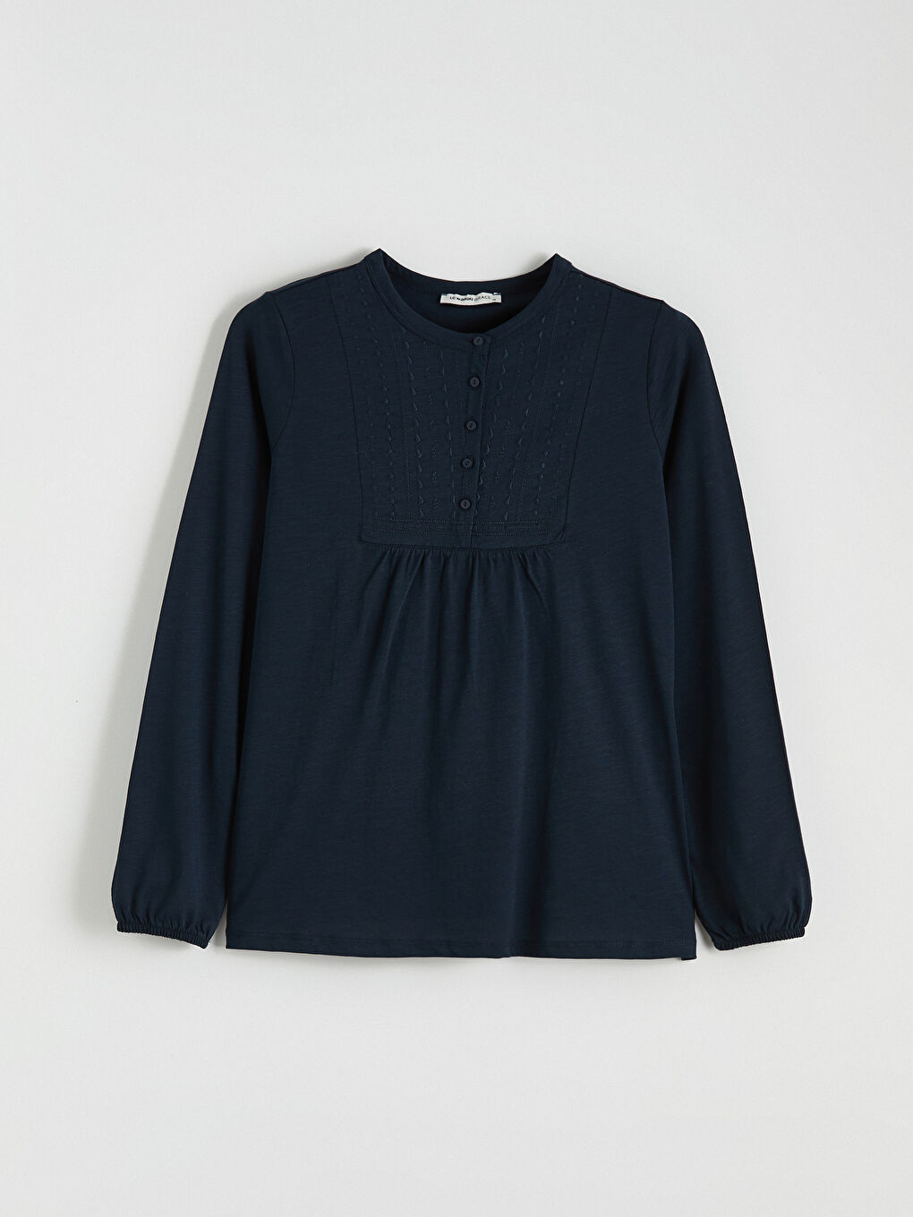 Lacivert Bisiklet Yaka Nakışlı Bluz-4