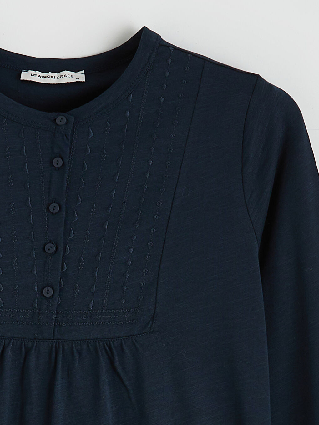 Lacivert Bisiklet Yaka Nakışlı Bluz-5