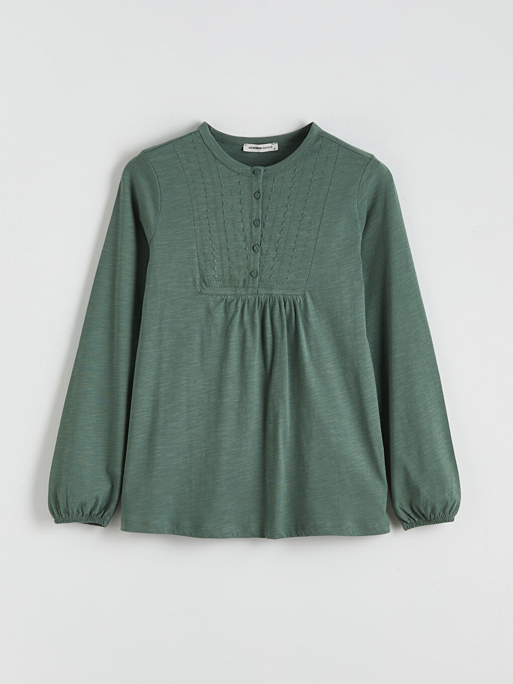 Yeşil Bisiklet Yaka Nakışlı Bluz-4