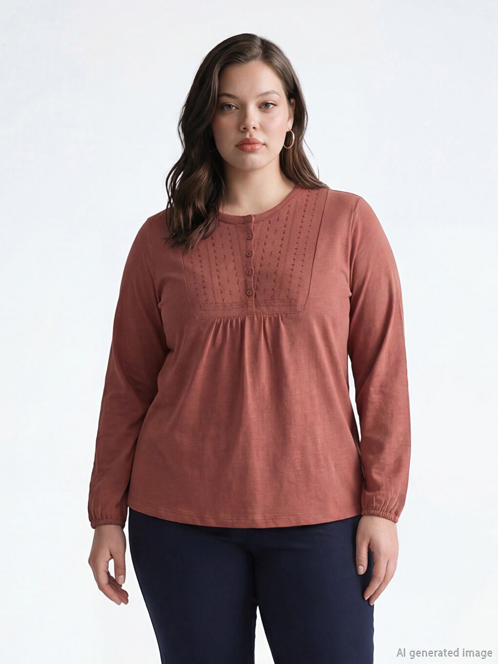 Kahverengi Bisiklet Yaka Nakışlı Bluz	-1