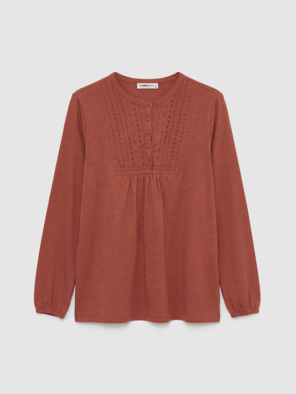 Kahverengi Bisiklet Yaka Nakışlı Bluz	-4