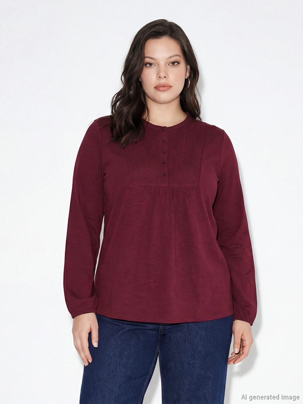 Bordo Bisiklet Yaka Nakışlı Bluz	-1