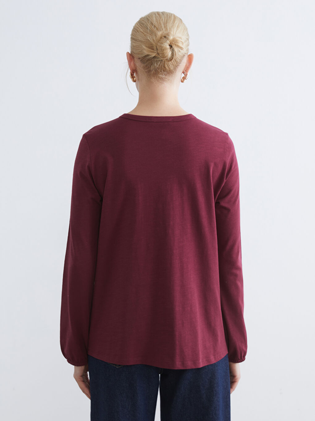 Bordo Bisiklet Yaka Nakışlı Bluz	-3