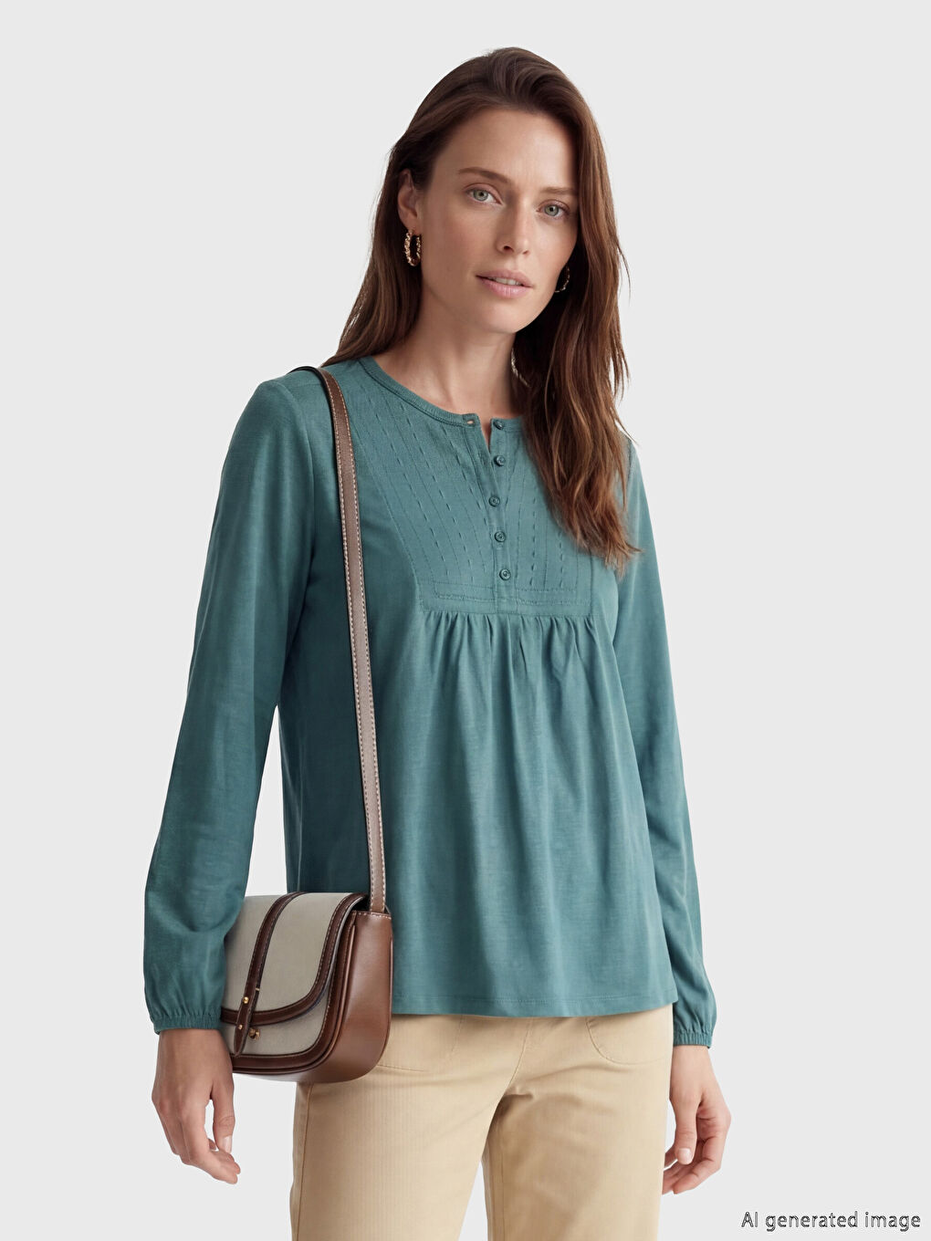 Bluză Brodată cu Guler Rotund