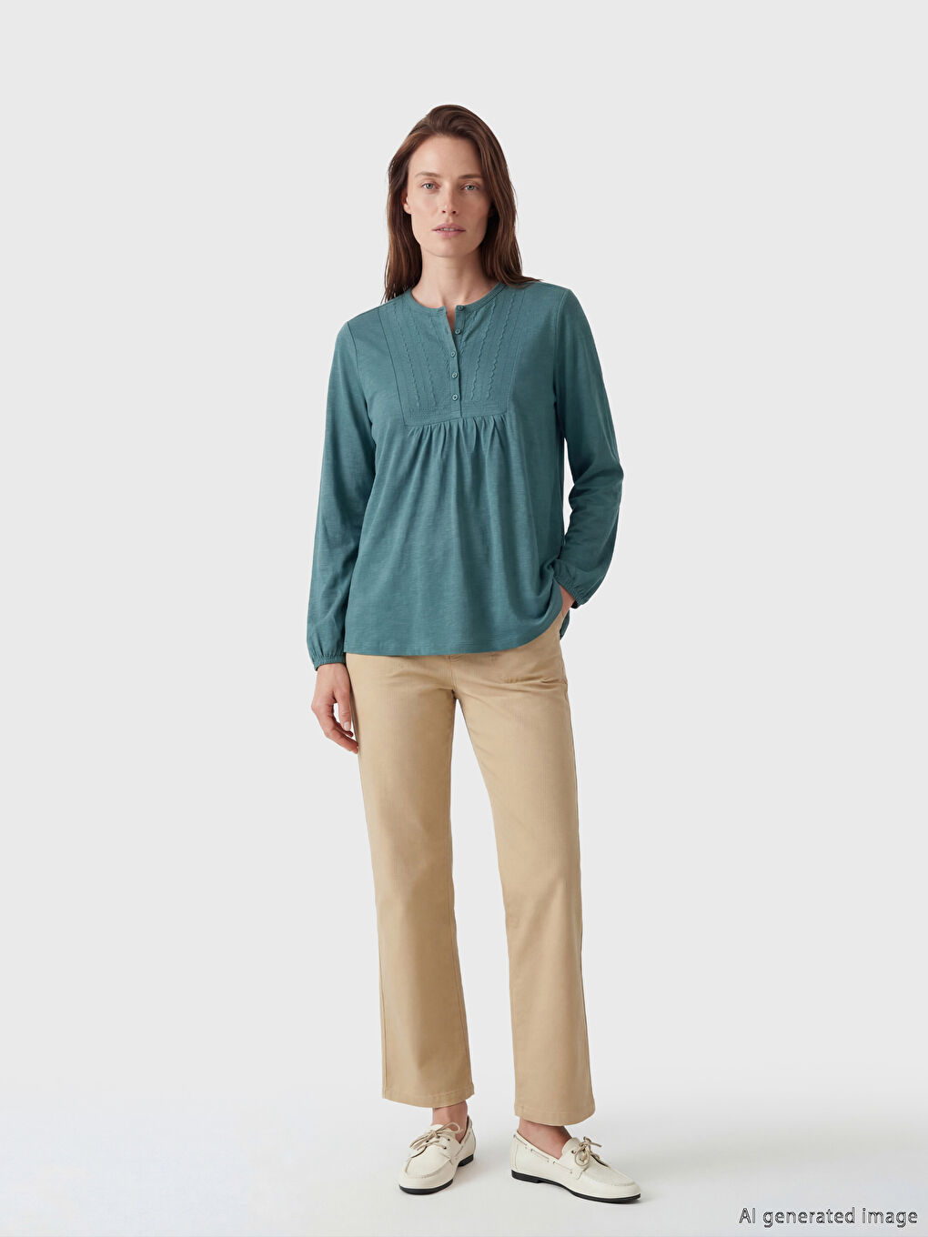 Bluză Brodată cu Guler Rotund-1