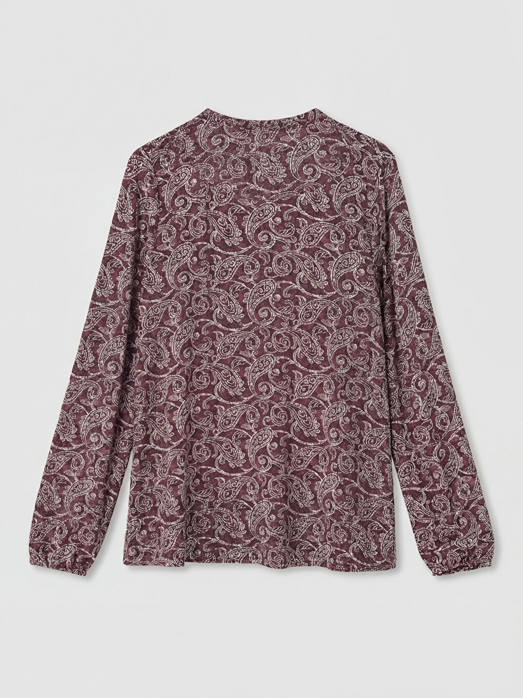 Mürdüm Fırfırlı Dik Yaka Desenli Bluz-1